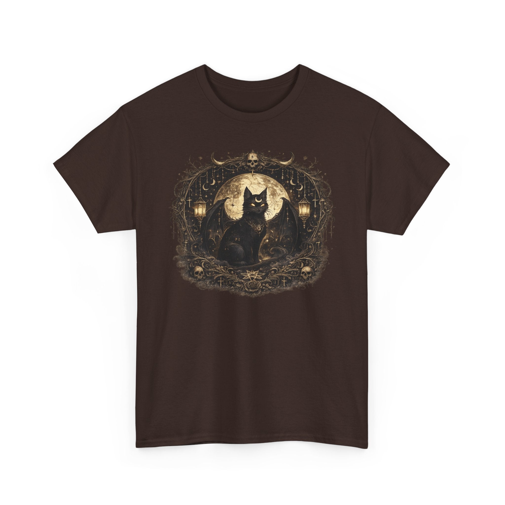 Mystical Gothic Black Cat T-Shirt | Occult Moon Witchy Cat Tee