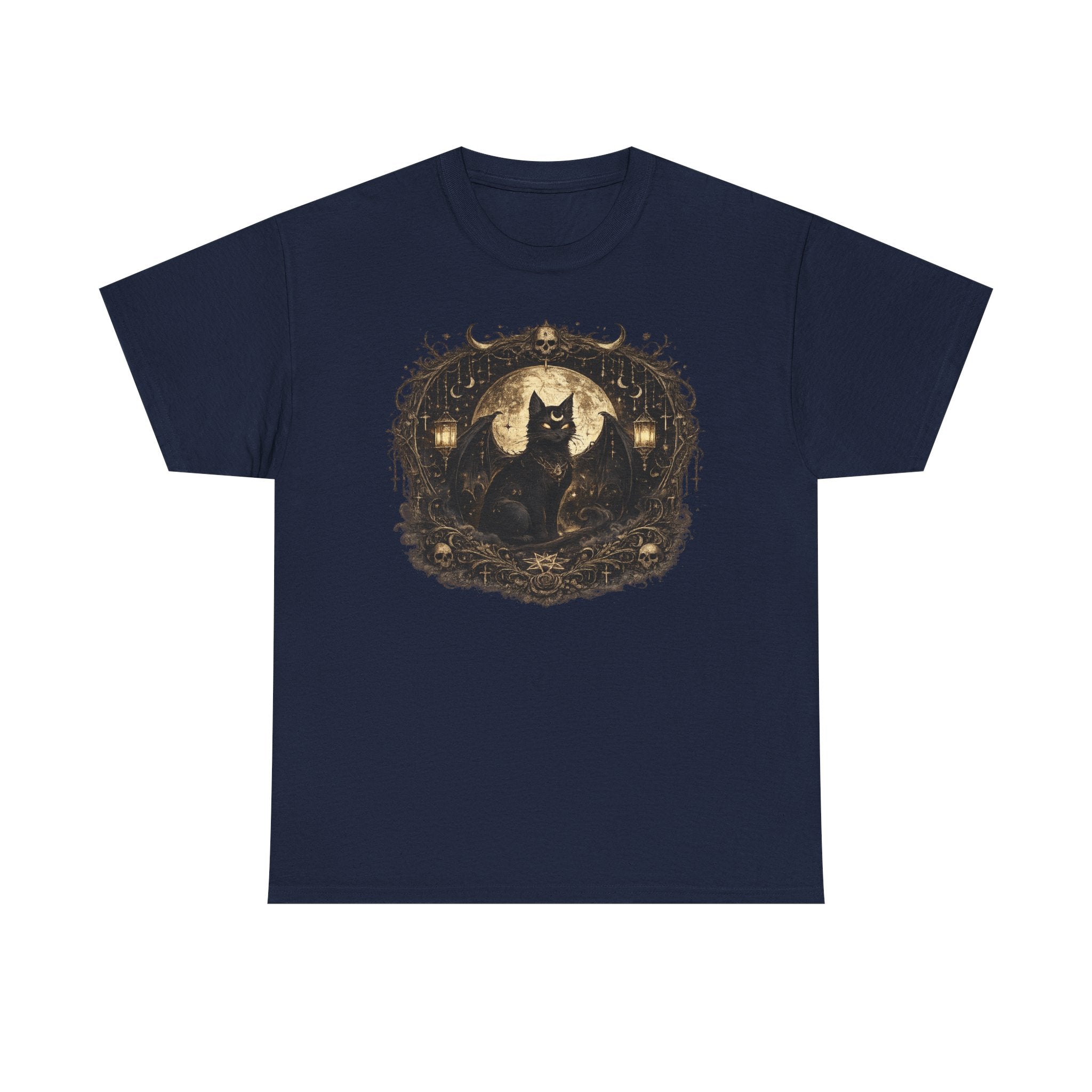 Mystical Gothic Black Cat T-Shirt | Occult Moon Witchy Cat Tee
