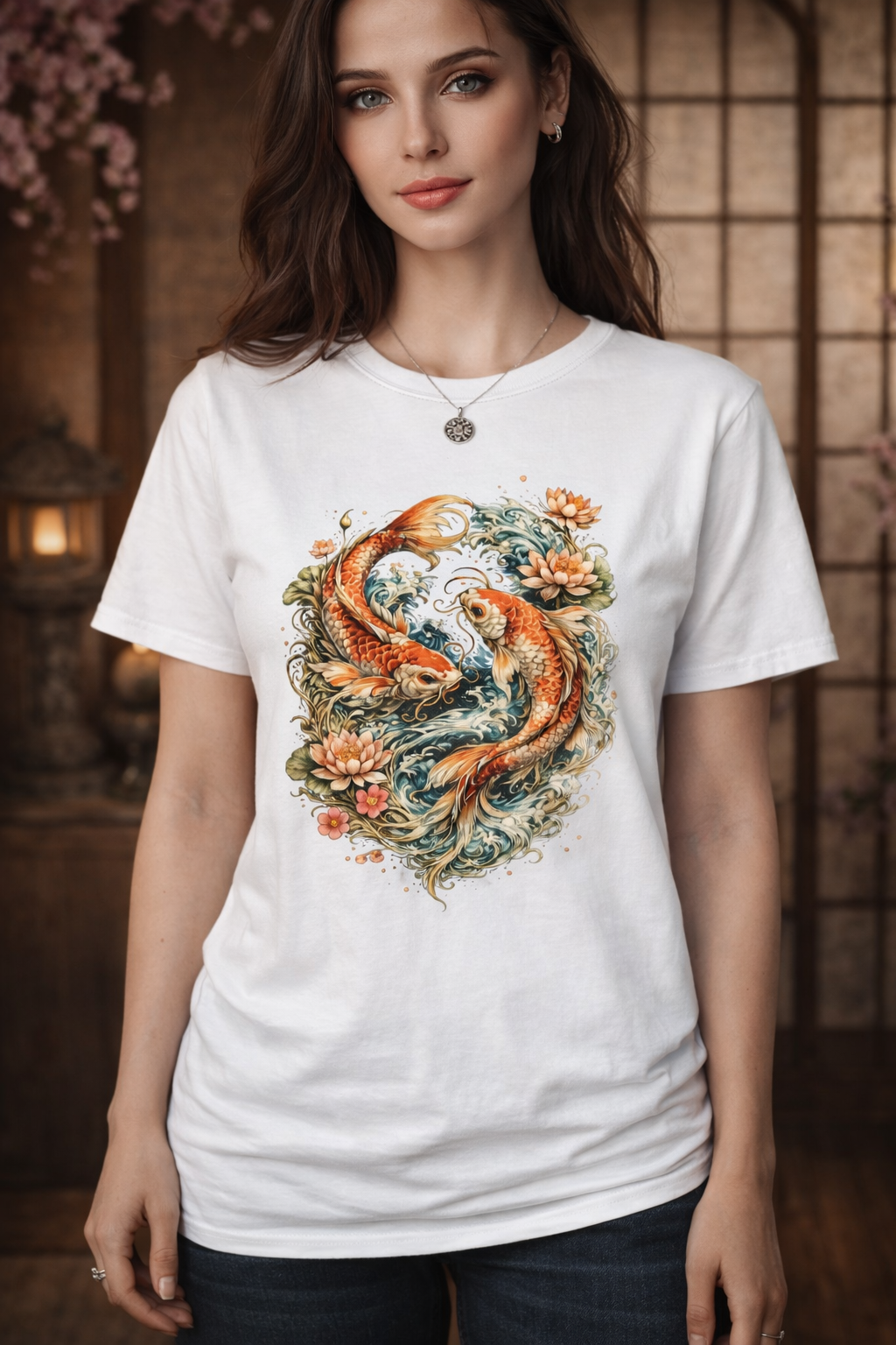 Camiseta Japanese Koi Fish Yin Yang | Arte Japonés Boho Zen