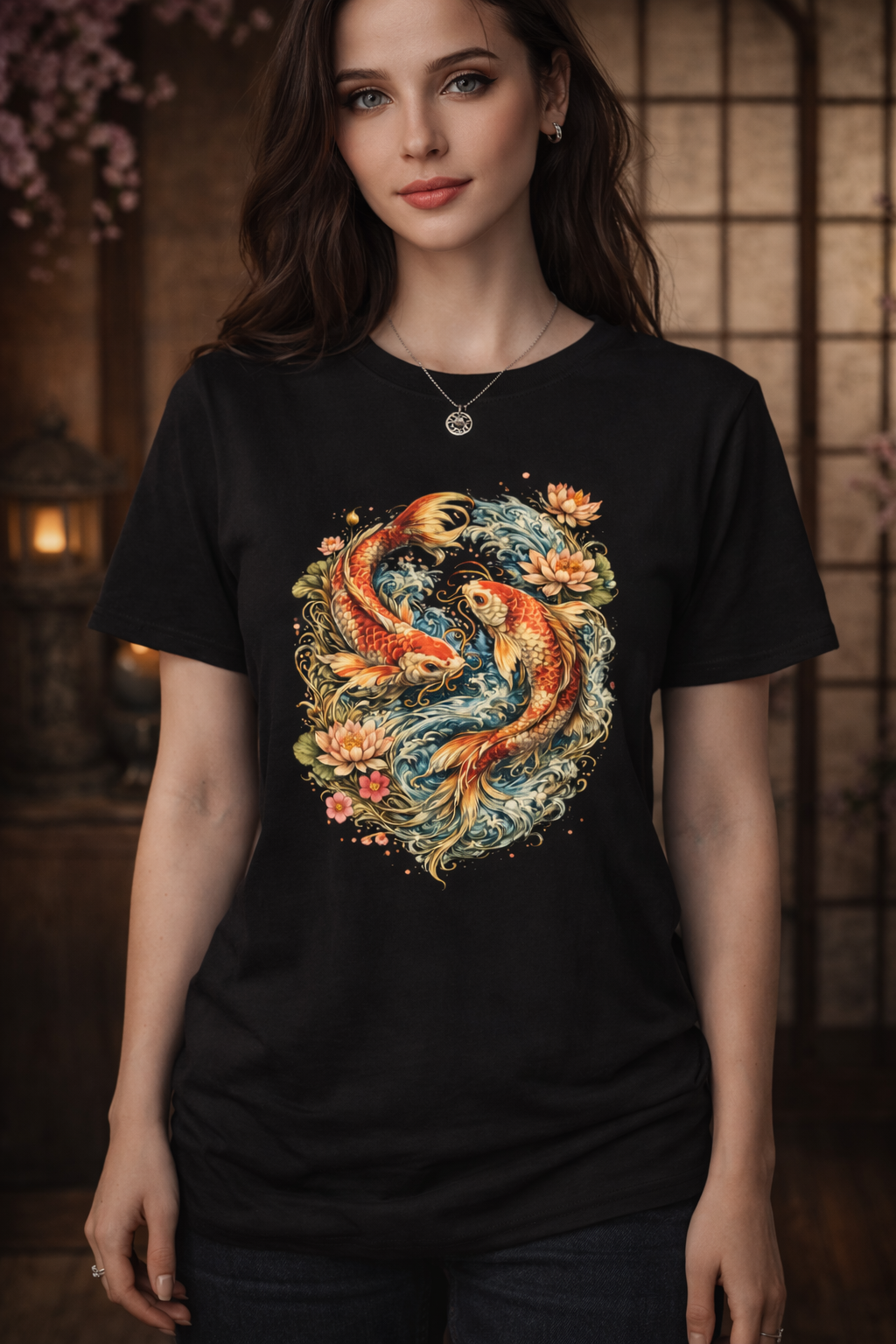 Camiseta Japanese Koi Fish Yin Yang | Arte Japonés Boho Zen