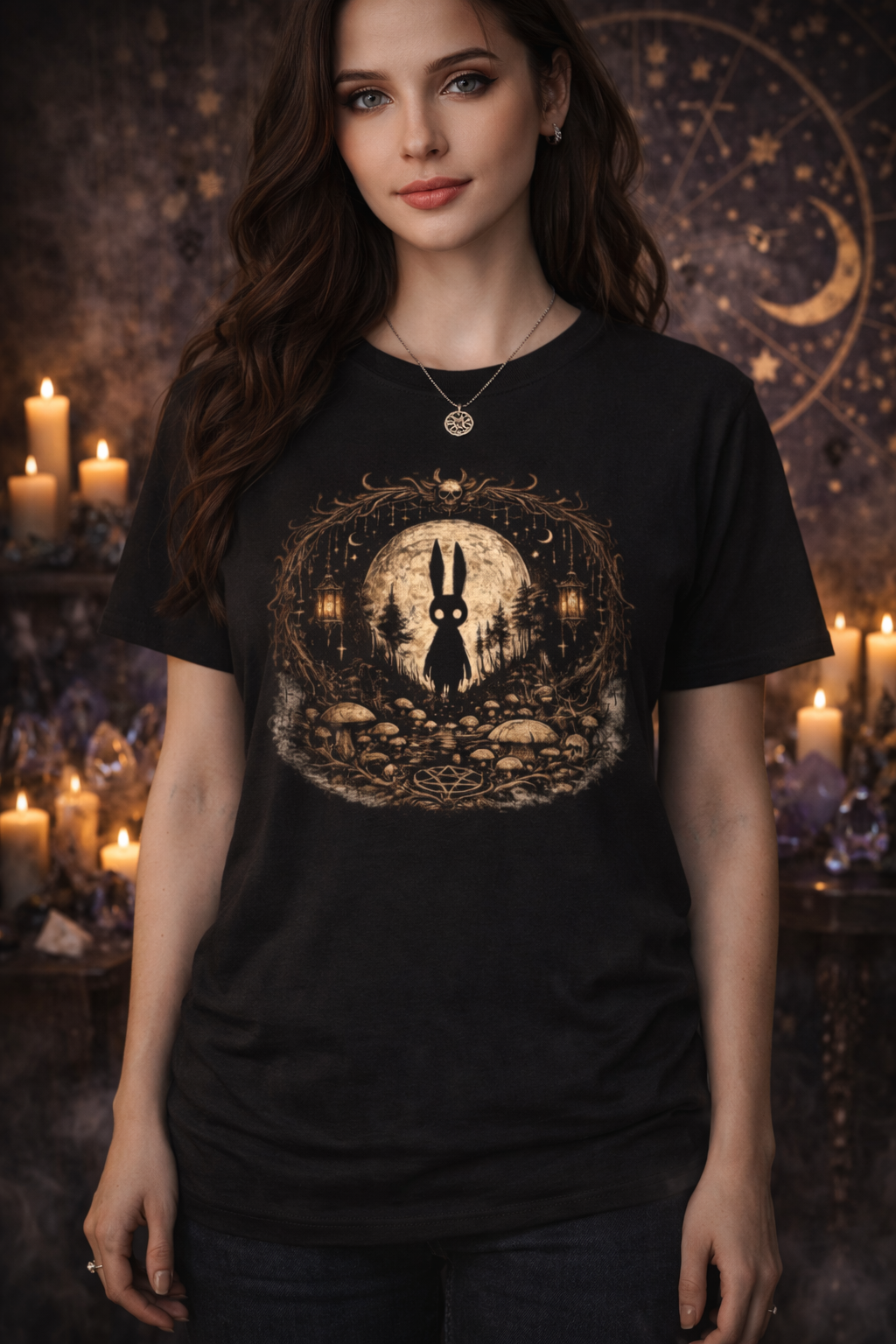 Camiseta Conejo Místico Oscuro | Occult Rabbit Boho T-Shirt