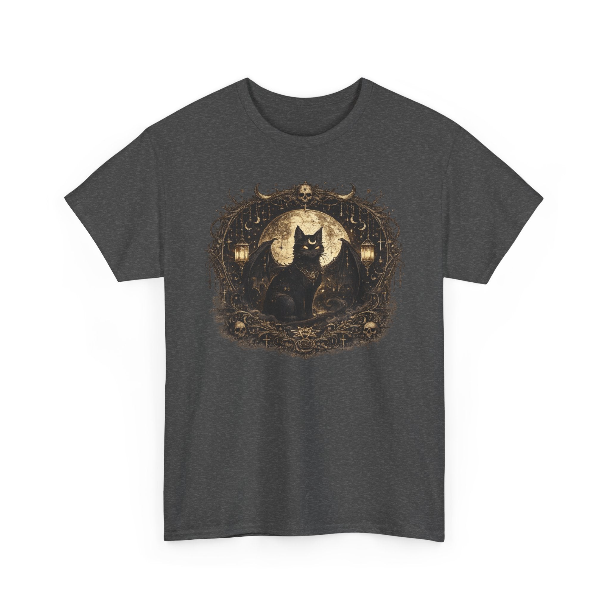 Mystical Gothic Black Cat T-Shirt | Occult Moon Witchy Cat Tee
