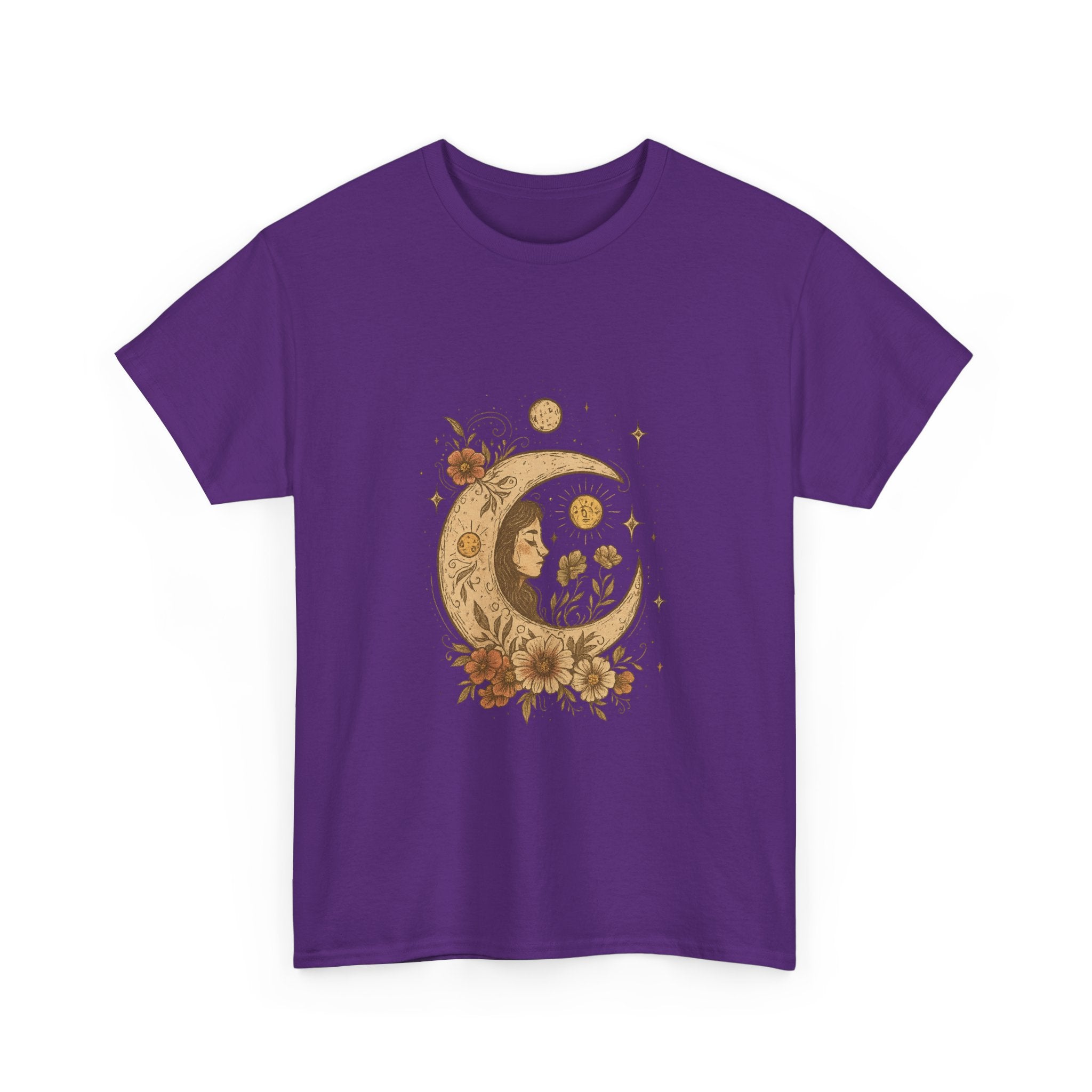 Boho Celestial Moon & Floral Unisex T-Shirt  Aesthetic boho celestial t-shirt with moon and floral design. Soft cotton, unisex fit. Perfect for spiritual, mystical and nature lovers.
