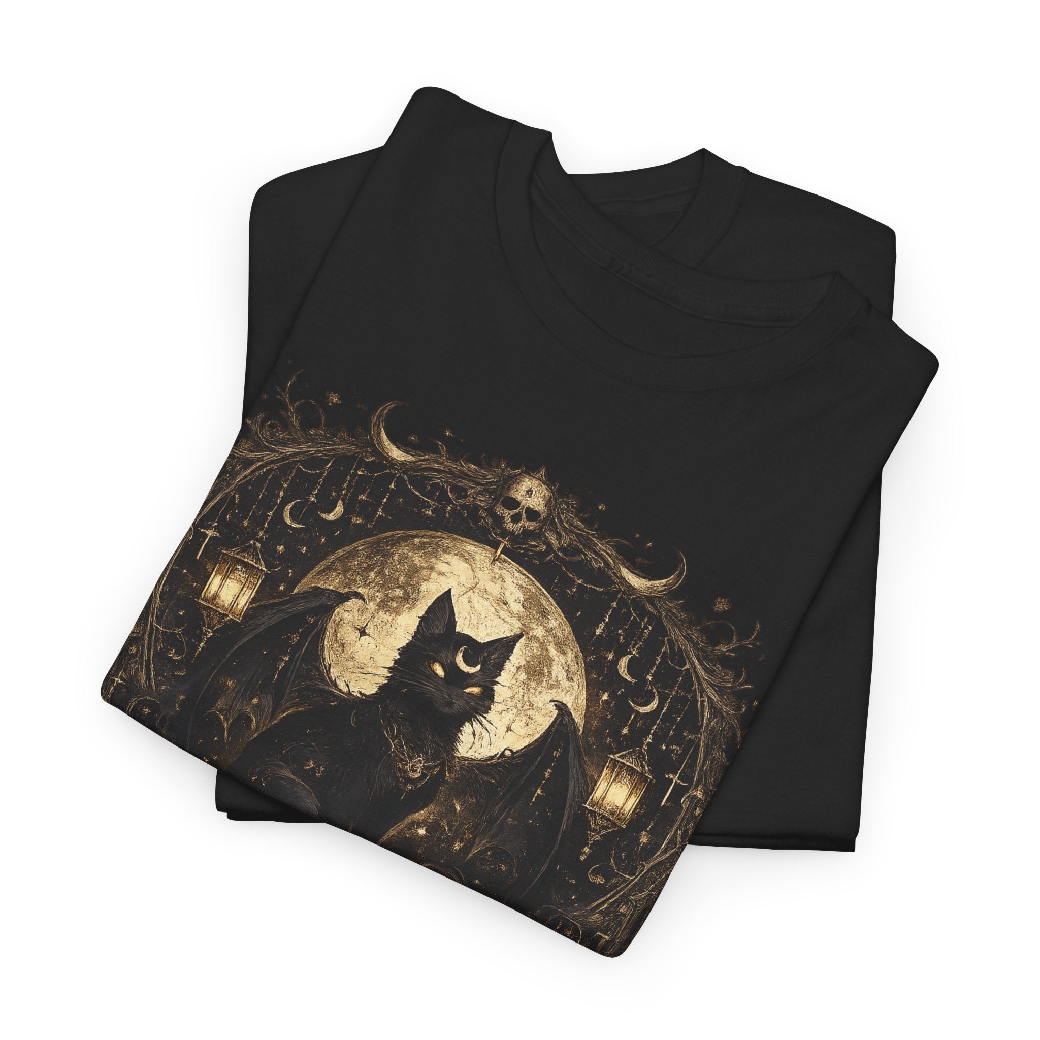 Mystical Gothic Black Cat T-Shirt | Occult Moon Witchy Cat Tee
