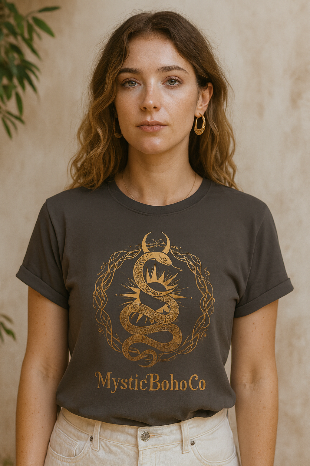 Camiseta Boho Mística Serpent Moon | Mystic Snake Lotus Tee