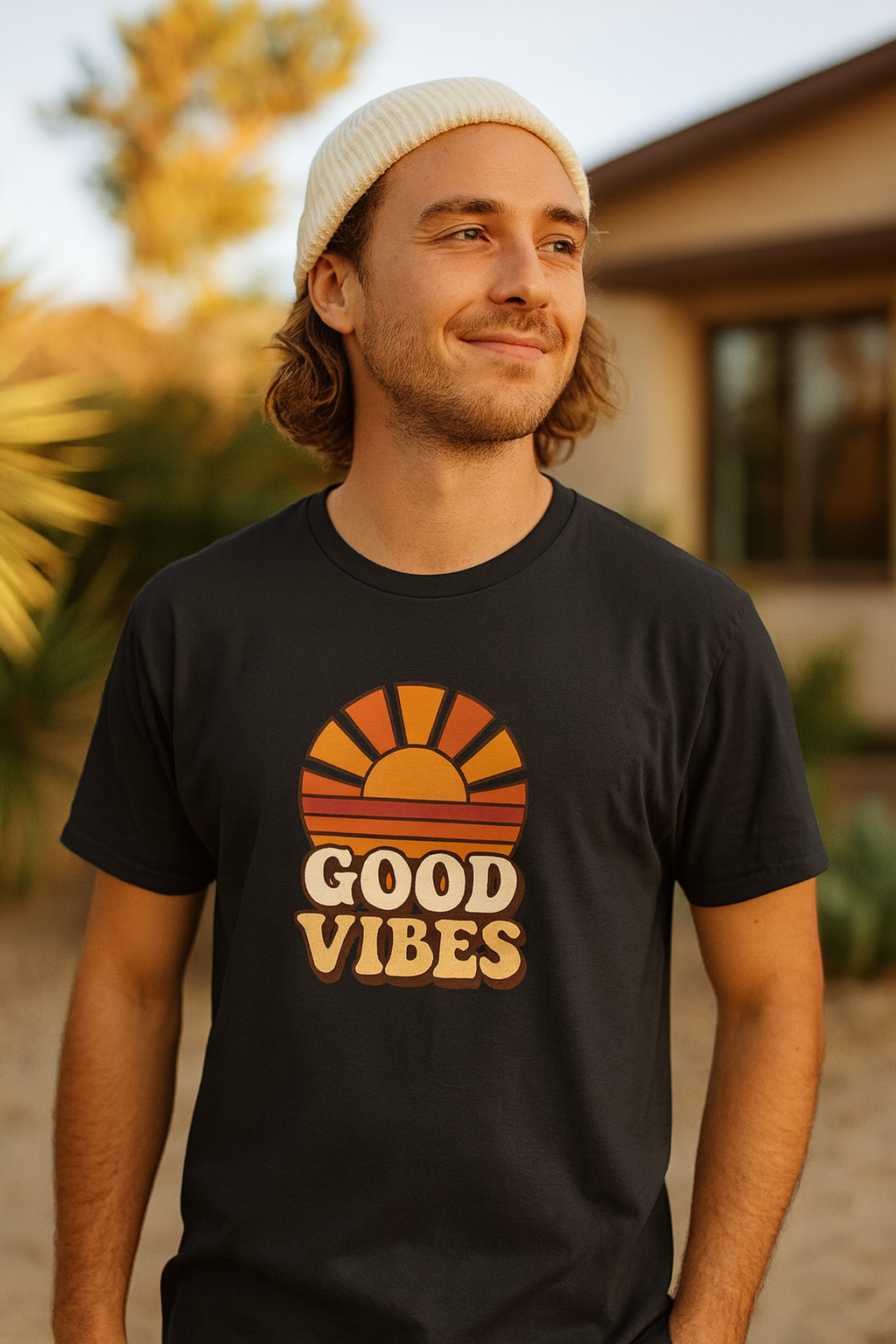 Camiseta Retro Good Vibes | Vintage Sunset Tee