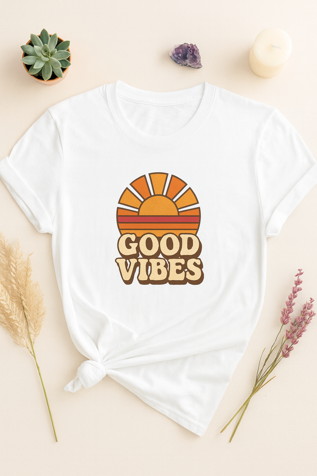 Camiseta Retro Good Vibes | Vintage Sunset Tee