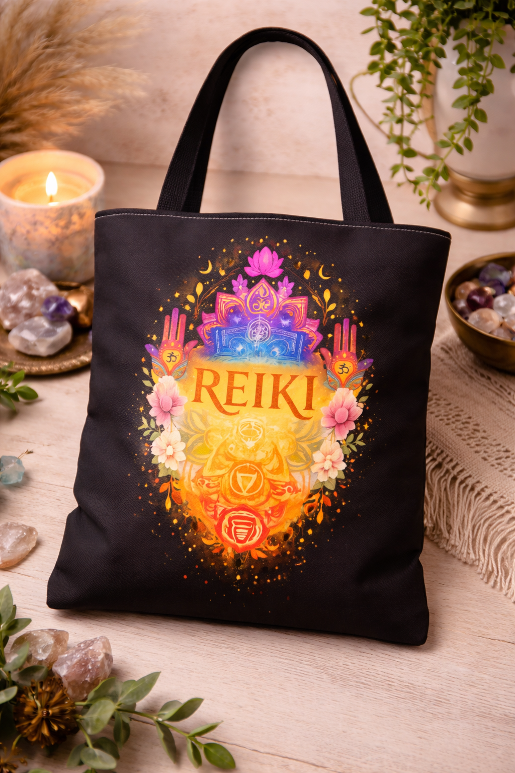 Tote Bag Reiki de Poliéster Duradero | Diseño Espiritual