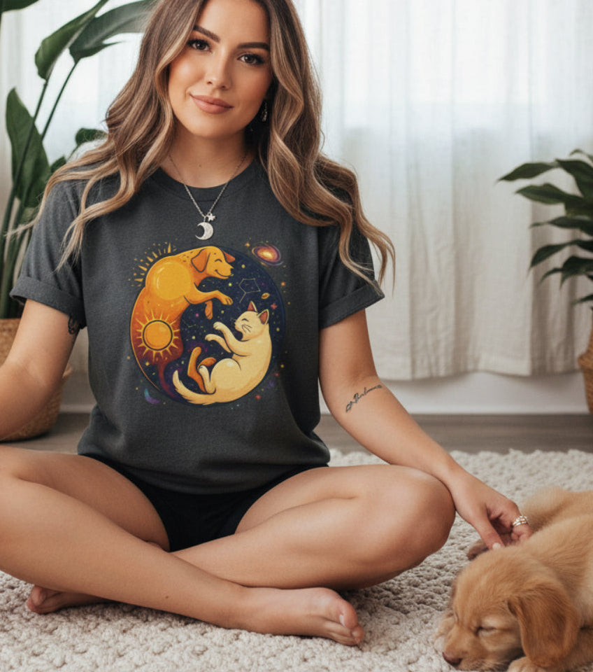 Camiseta Boho Celestial Yin Yang Dog Cat Tee